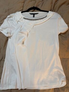 White House Black Market White Short-Sleeve Tee with Jeweled Neckline
